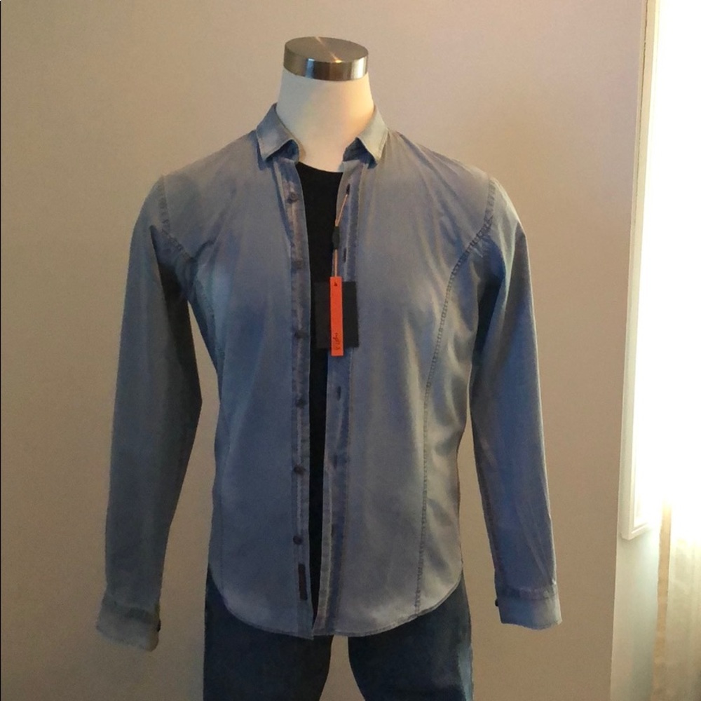 Eight X stone washed denim long sleeve shirt